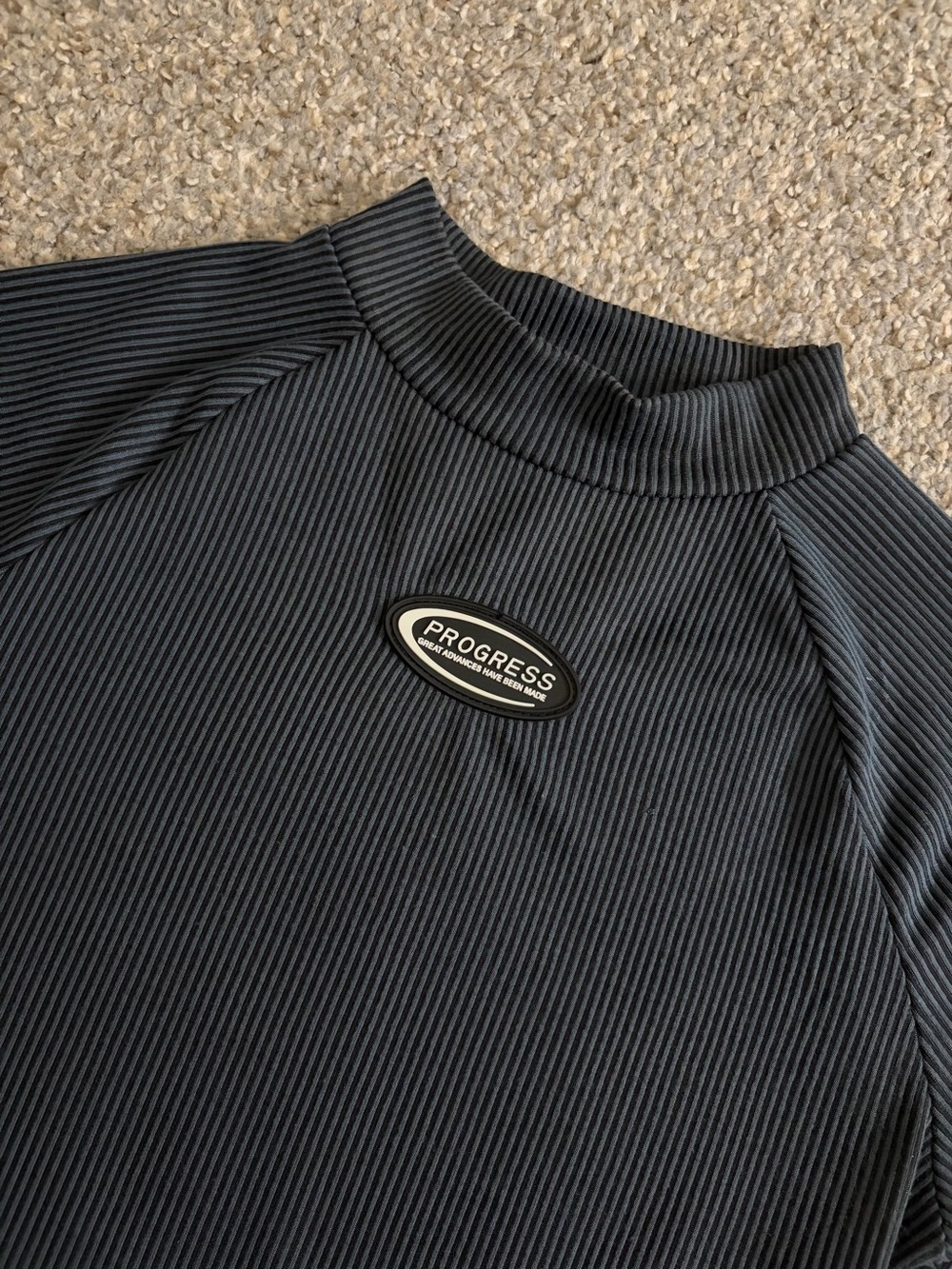 Progress Ribbed Mock Neck Top — Charcoal